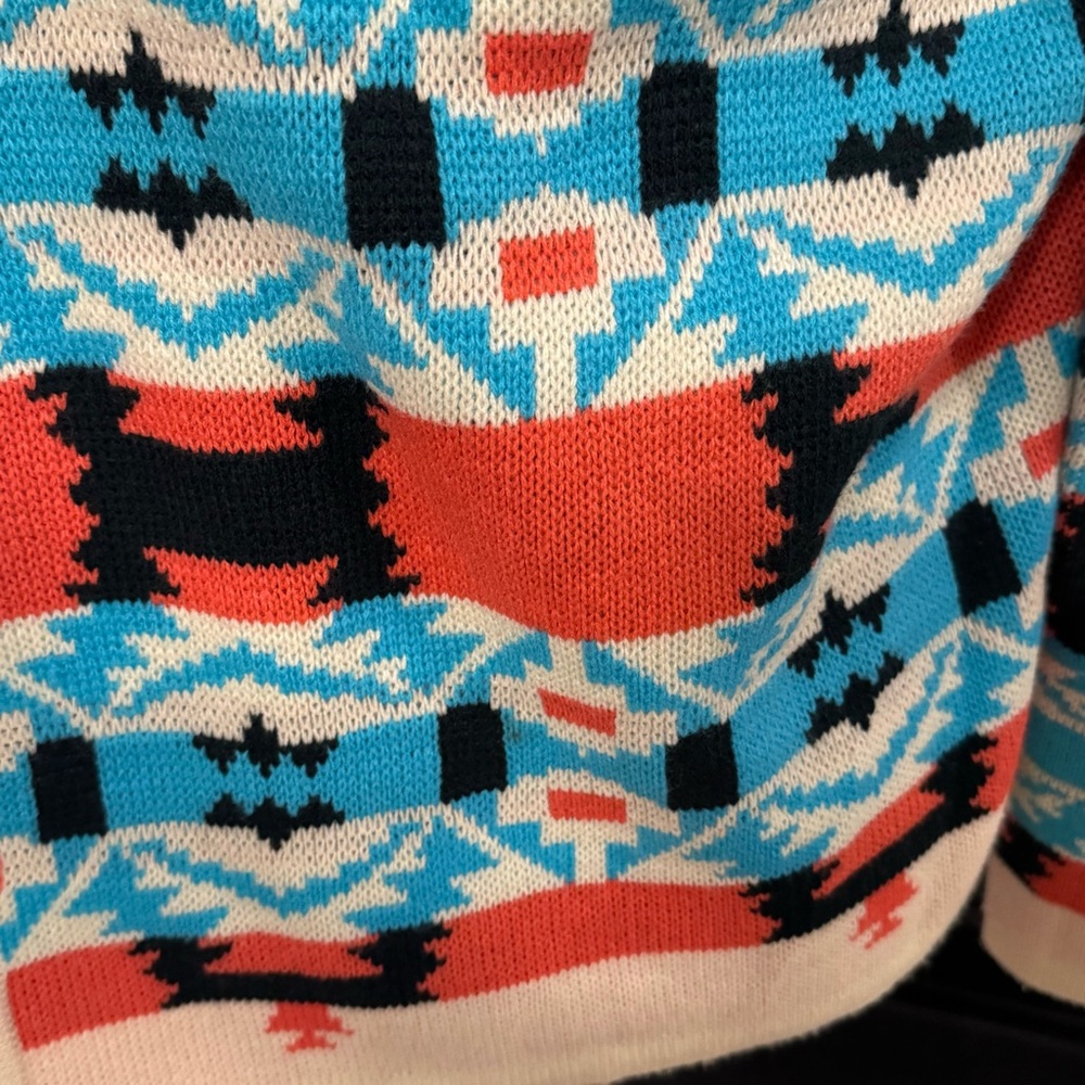 Moon Collection Southwestern Draped Cardigan – Coral & Turquoise (S) - Picture 2 of 9